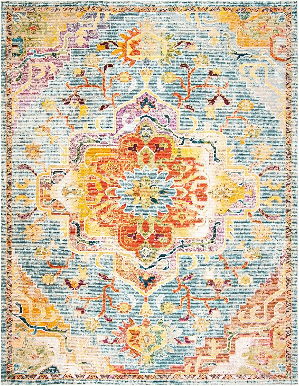 SAFAVIEH Area Rug 8x10 - Crystal Collection - Large - Orange & Teal, Medallion Distressed Design, Non-Shedding & Easy Cleaning, Ideal for Living Room, Bedroom, Office, Dining Space (CRS501K)