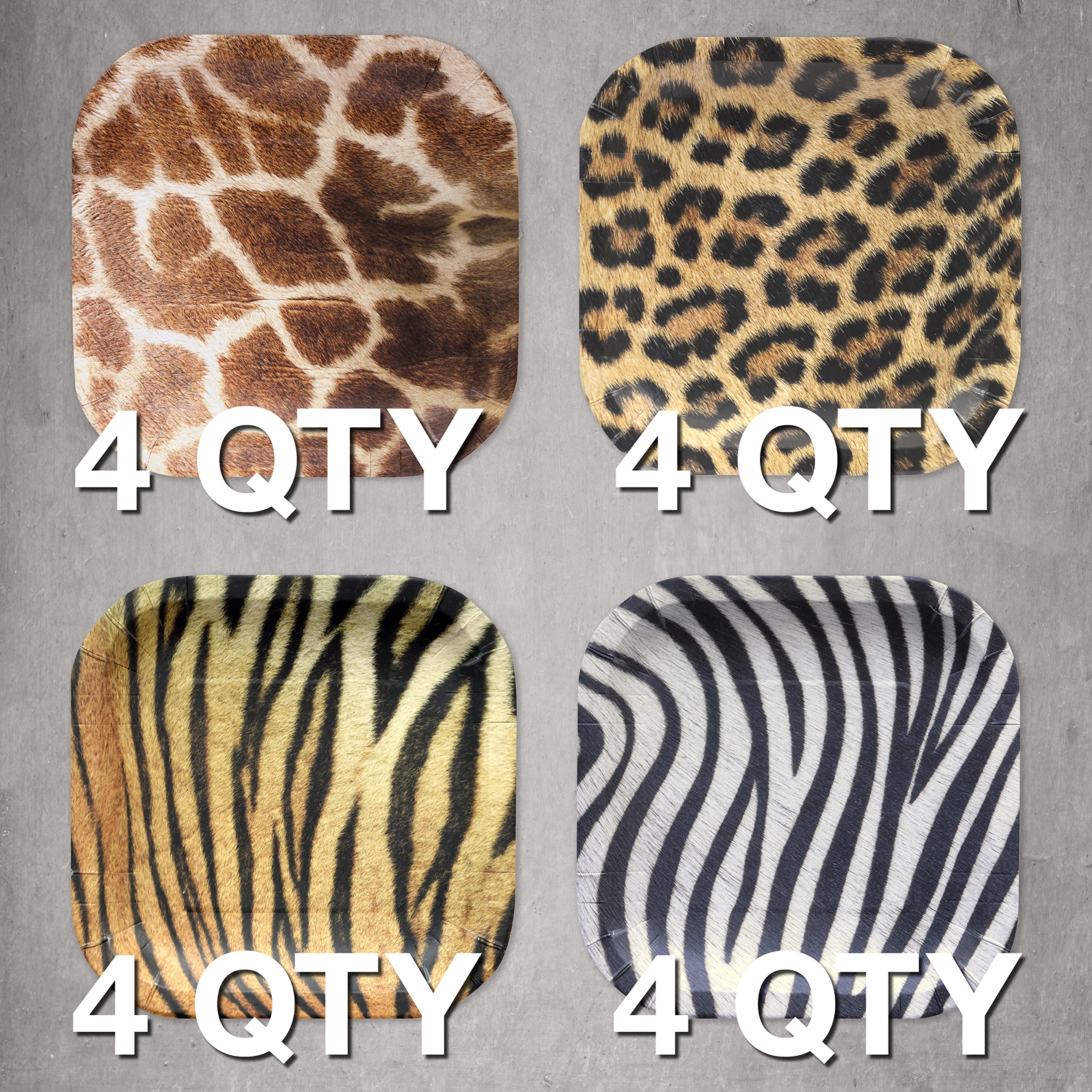 Havercamp Jungle Safari Partyteller – 16 Stück Mit Echten Tierfell-Mustern (Leopard, Tiger, Giraffe, Zebra)