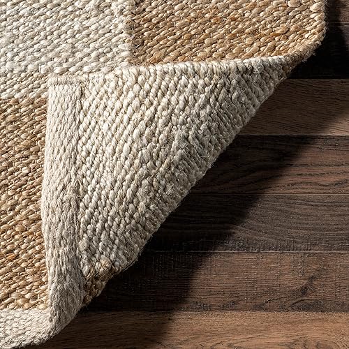 Miniatura 4 de nuLOOM Christana - Alfombra tradicional de yute a cuadros, 4 x 6 pies, color marfil