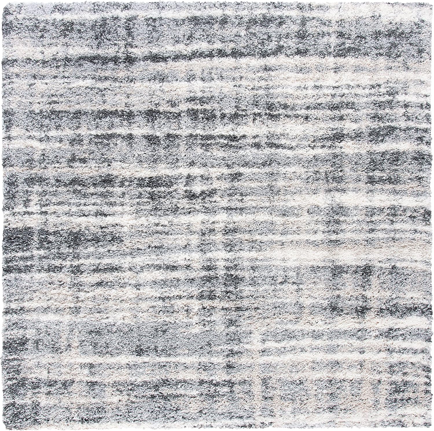 SAFAVIEH Fontana Shag Collection Area Rug - 5'3" Square, Grey & Ivory, Modern Design, Non-Shedding & Easy Care, 2-inch Thick Ideal for High Traffic Areas in Living Room, Bedroom (FNT856G)