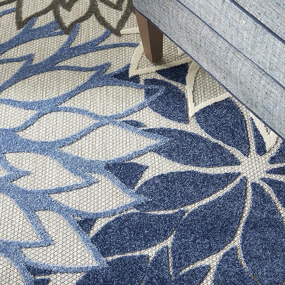 Nourison Home Aloha Indoor/Outdoor Blue/Multicolor 12' x 15' Area-Rug, Tropical, Botanical, Easy-Cleaning, Non Shedding, Bed Room, Living Room, Dining Room, Deck, Backyard, Patio (12x15)