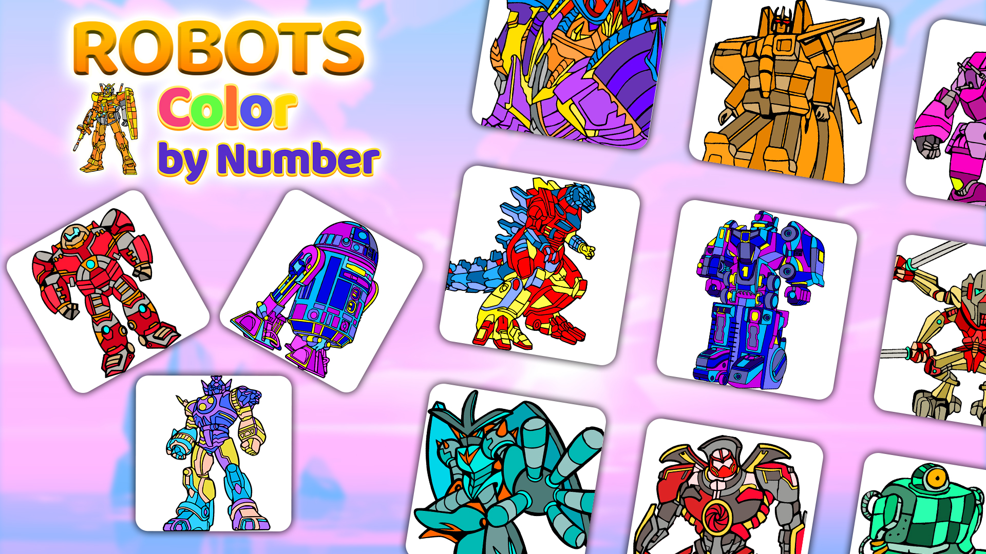 Robots Color By Number - Glitter, Crayon Animated Coloring Book - App ...