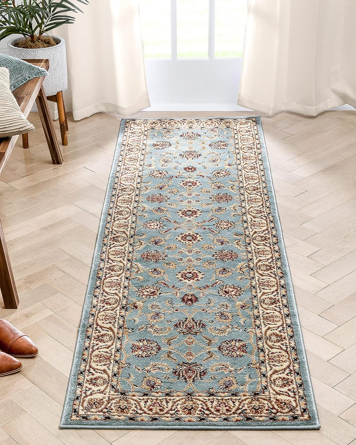Well Woven Noble Sarouk Light Blue Oriental Area Rug Traditional Floral