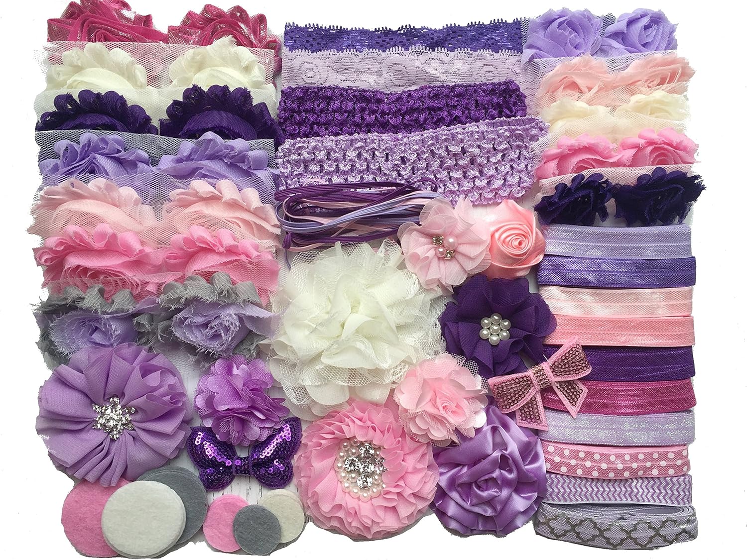Baby Shower Headband Kit DIY Headband Kit makes over 30 Headbands - Purples and Pinks