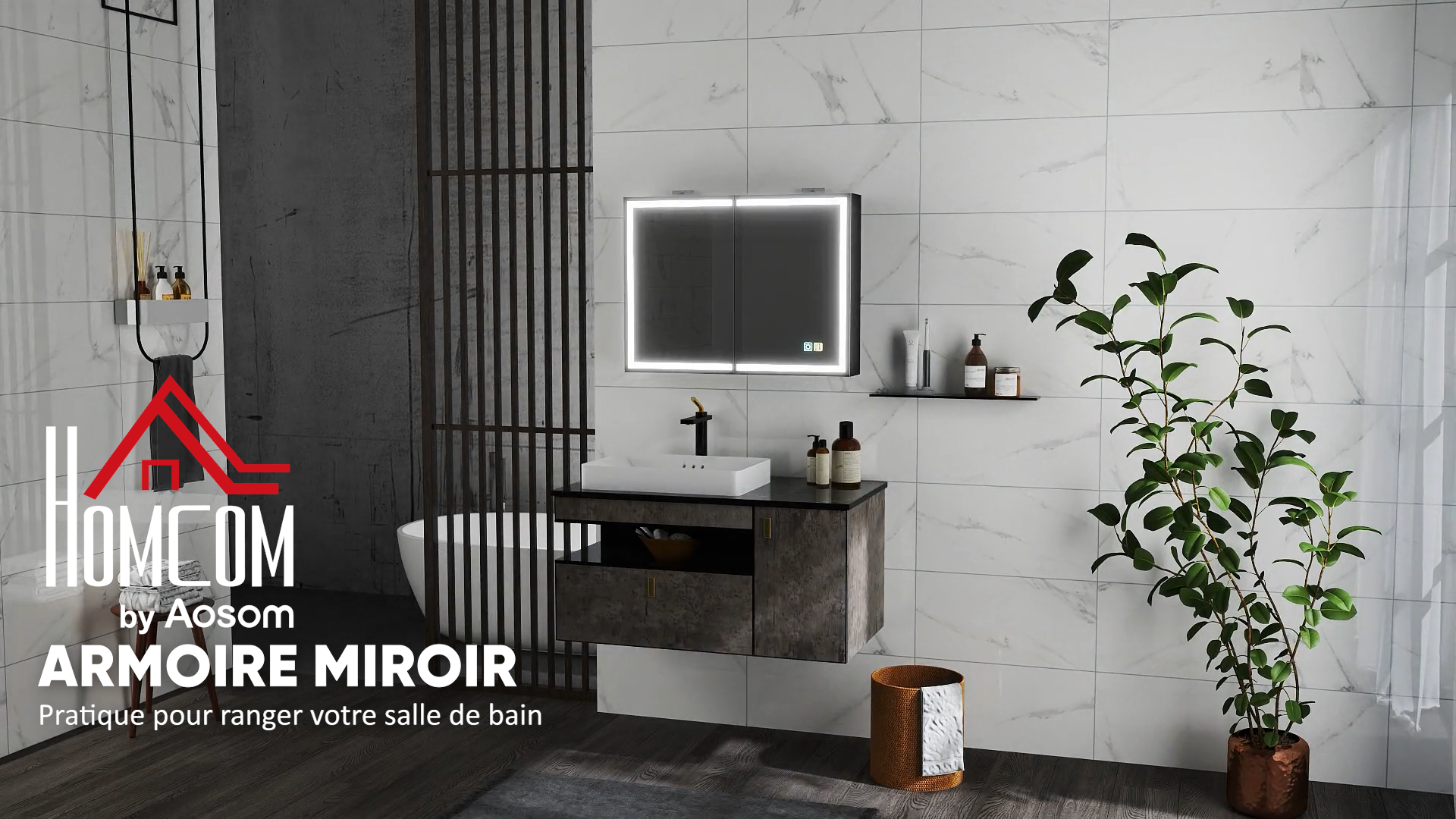 Armoire Salle De Bain Avec Miroir HOMCOM | 3 Portes, 8 Compartiments | 80x20x60cm - Montage Mural Économiseur D'Espace
