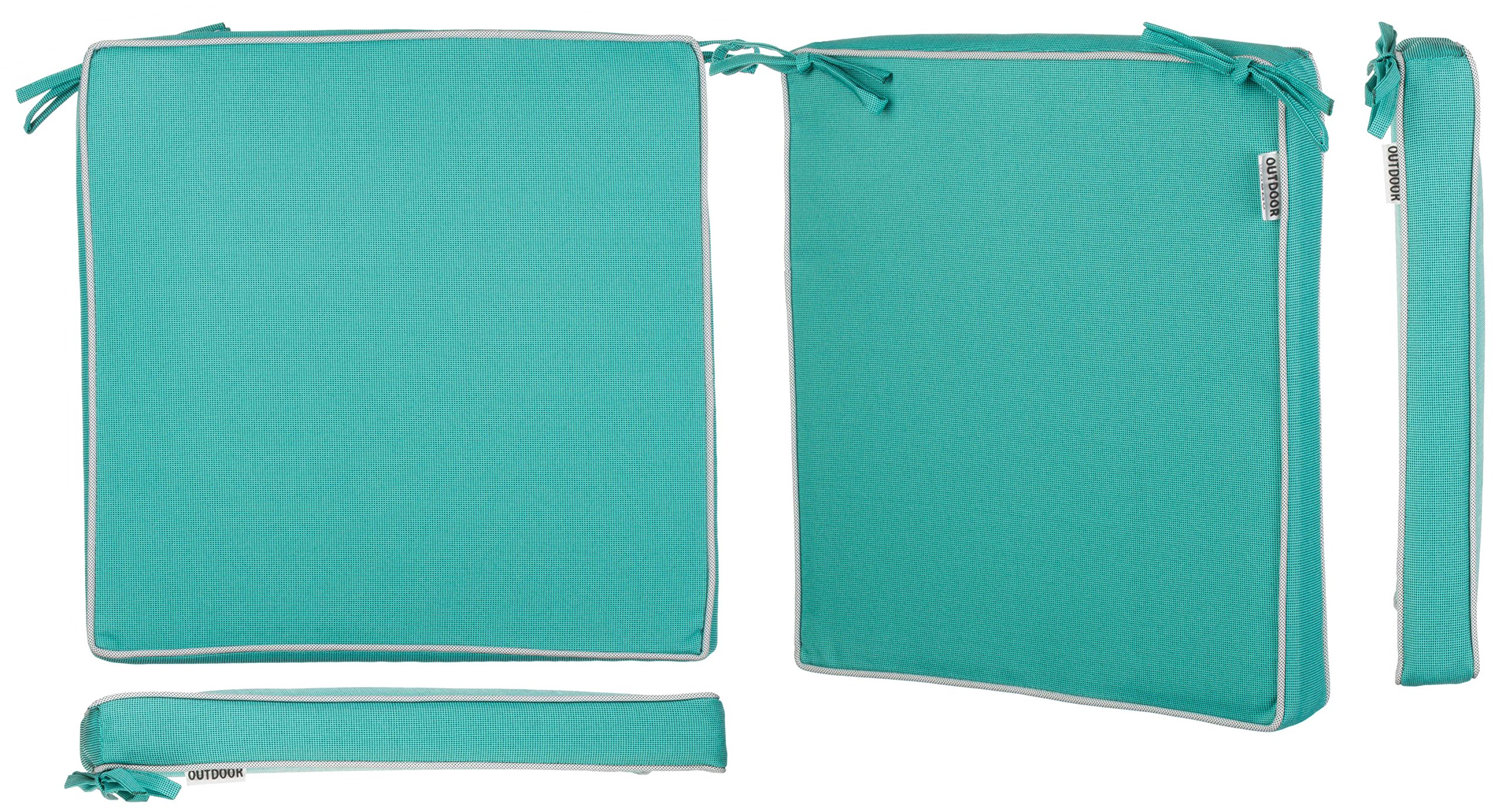 Brandsseller Coussin d’extérieur décoratif – Résiste à la saleté et à l’eau – Garnissage 220 g Dimensions : environ 40 x 40 x 4 cm. 2er-Vorteilspack Türkis - strukturiert