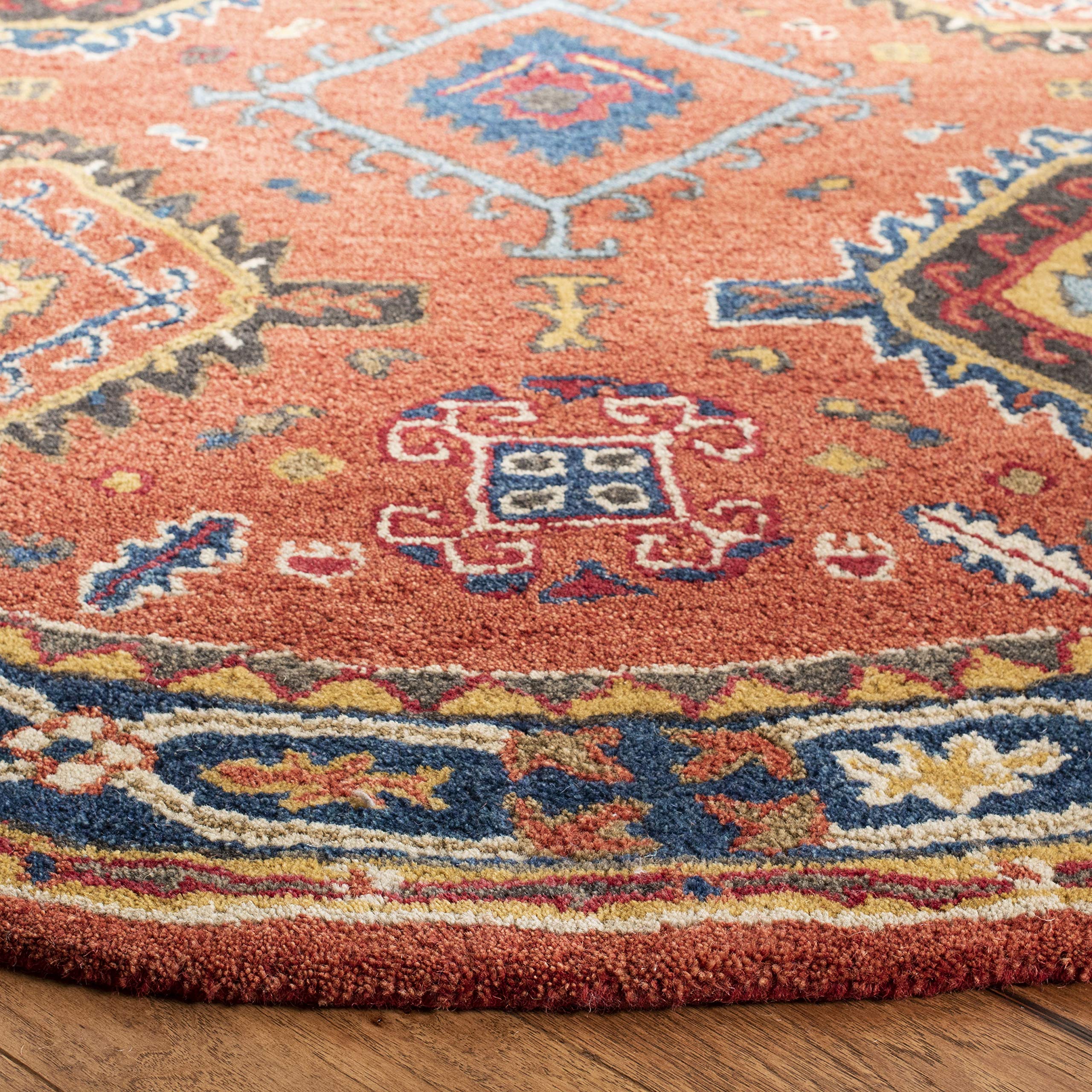 SAFAVIEH Heritage Collection Area Rug - 6' Round, Rust & Navy