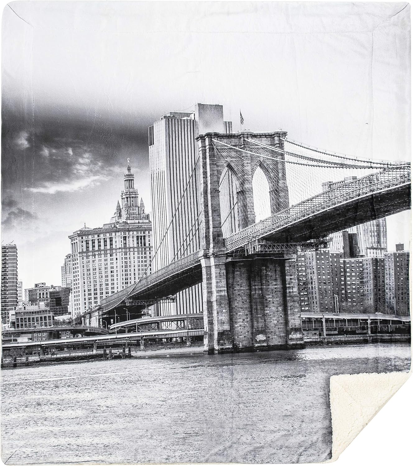 All American Collection Super Soft Comfy Printed Sherpa Throw Blanket Flannel for Bedroom Living Room Couch (50"x60", Brooklyn Bridge)