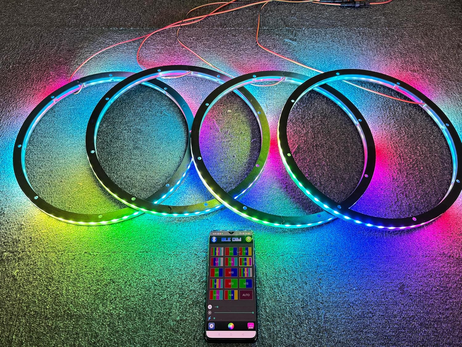 4pcs 12 inch RGB Bluetooth/Remote Controller LED Speaker Ring Lights for Car Truck Subwoofer Rear Flash Mount Chasing for Car/Vehical