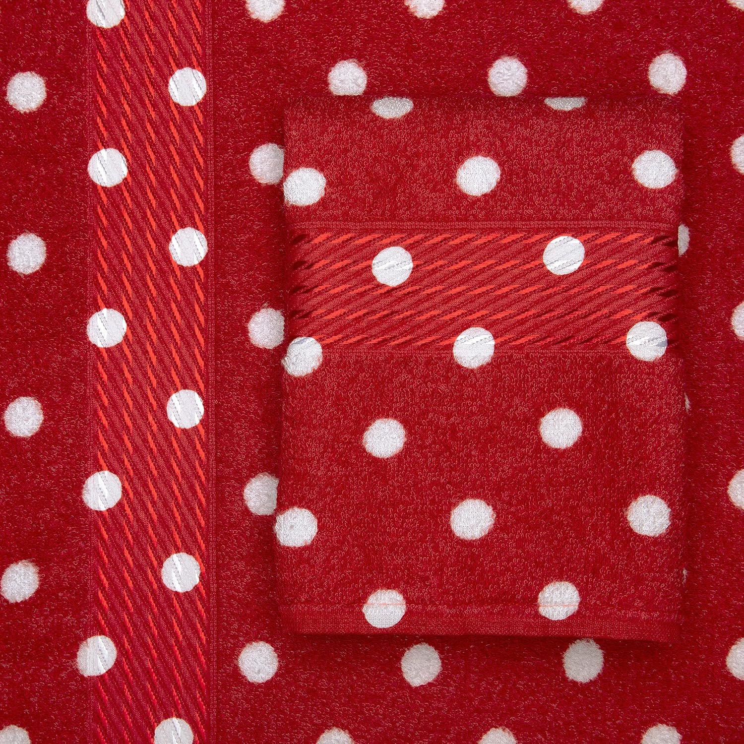 Cackleberry Home Polka Dot Bathroom Cotton Terry Bath Towels 27 x 54 Inches, Set of 2 (Crimson Red)