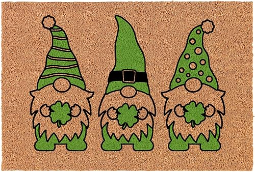 Felpudo de bienvenida Coco Coir - Tapete para puerta de San Patricio, gnomos con capacidad para 4 tréboles de hojas irlandeses (30 x 18 pulgadas)