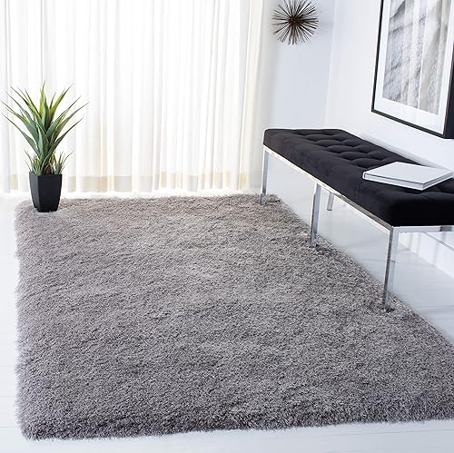 Safavieh, tapete Venice Shag Collection SG256C, de poliéster, hecho a mano, color champaña, Polipropileno, Plateado