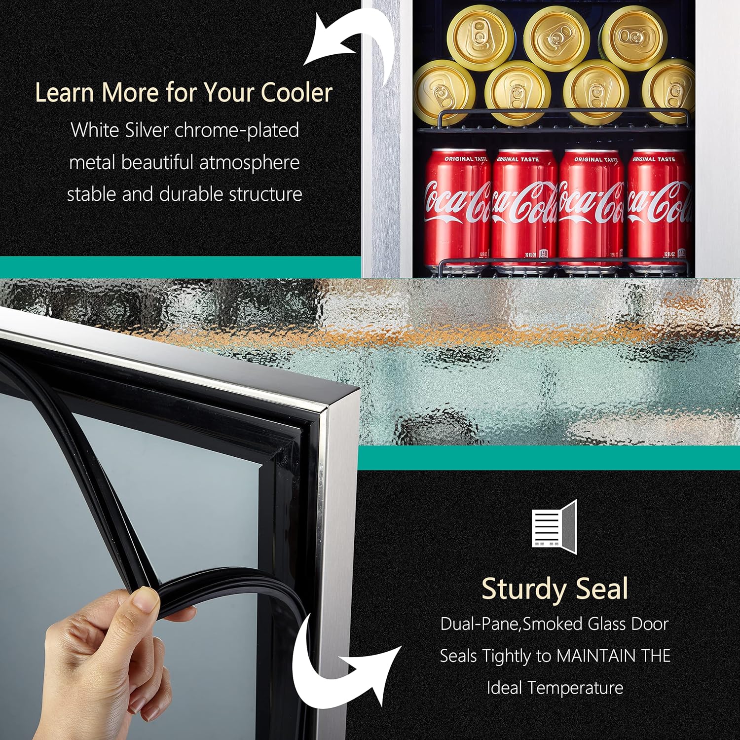 Mini Fridge, Kalamera 15 inch Beverage Cooler Refrigerator With Seamless Stainless Steel Door Built-in or Freestanding - 96 Cans Capacity - for Soda, Water, Beer or Wine - For Kitchen or Bar with White Interior Light : Appliances