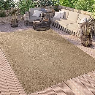 Paco Home Outdoor Teppich Wetterfest Balkon Küche Wohnzimmer Orientalisches Muster Vintage Optik Einfarbig 3D Modern, Grösse:80x150 cm, Farbe:Beige
