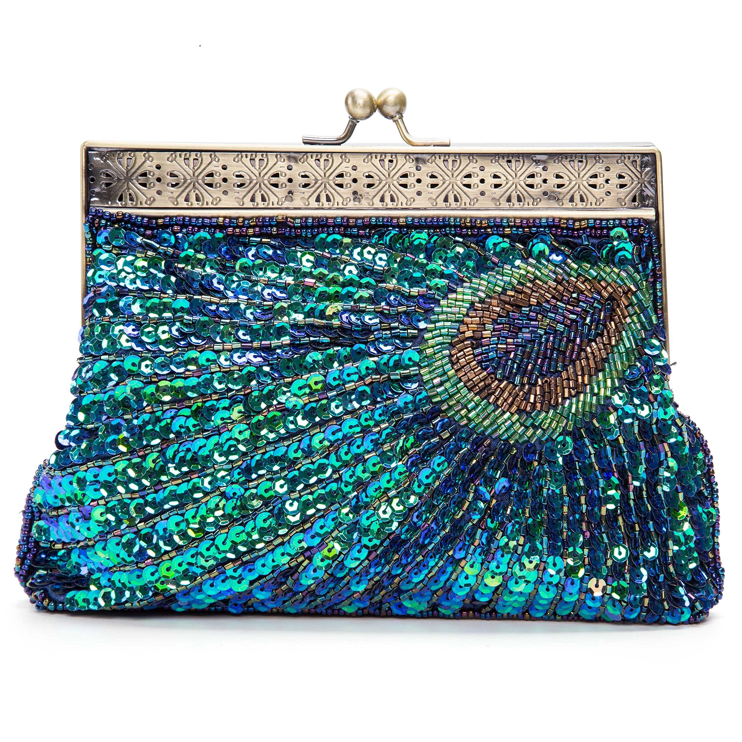 BAGLAMORBAGLAMOR Women's Unique Luxury Sequins Beaded Evening Bag Wedding Bridal Party Prom Clutch Handbag
