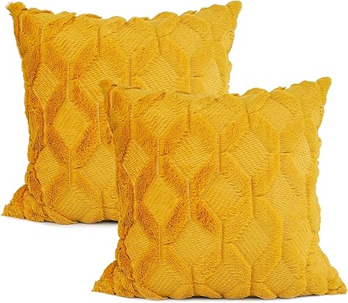 YOUR SMILE Paquete de 2 fundas de almohada decorativas de terciopelo de lana corta, estilo bohemio, estilo bohemio, de lujo, fundas de almohada