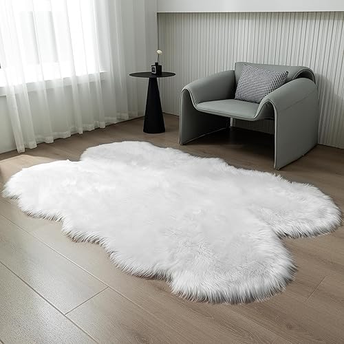 Miniatura 98 de Alfombra de piel sintética esponjosa de piel de oveja blanca, 4 x 6 pies, ultra suave, para dormitorio, mesita de noche, sala de estar, guardería