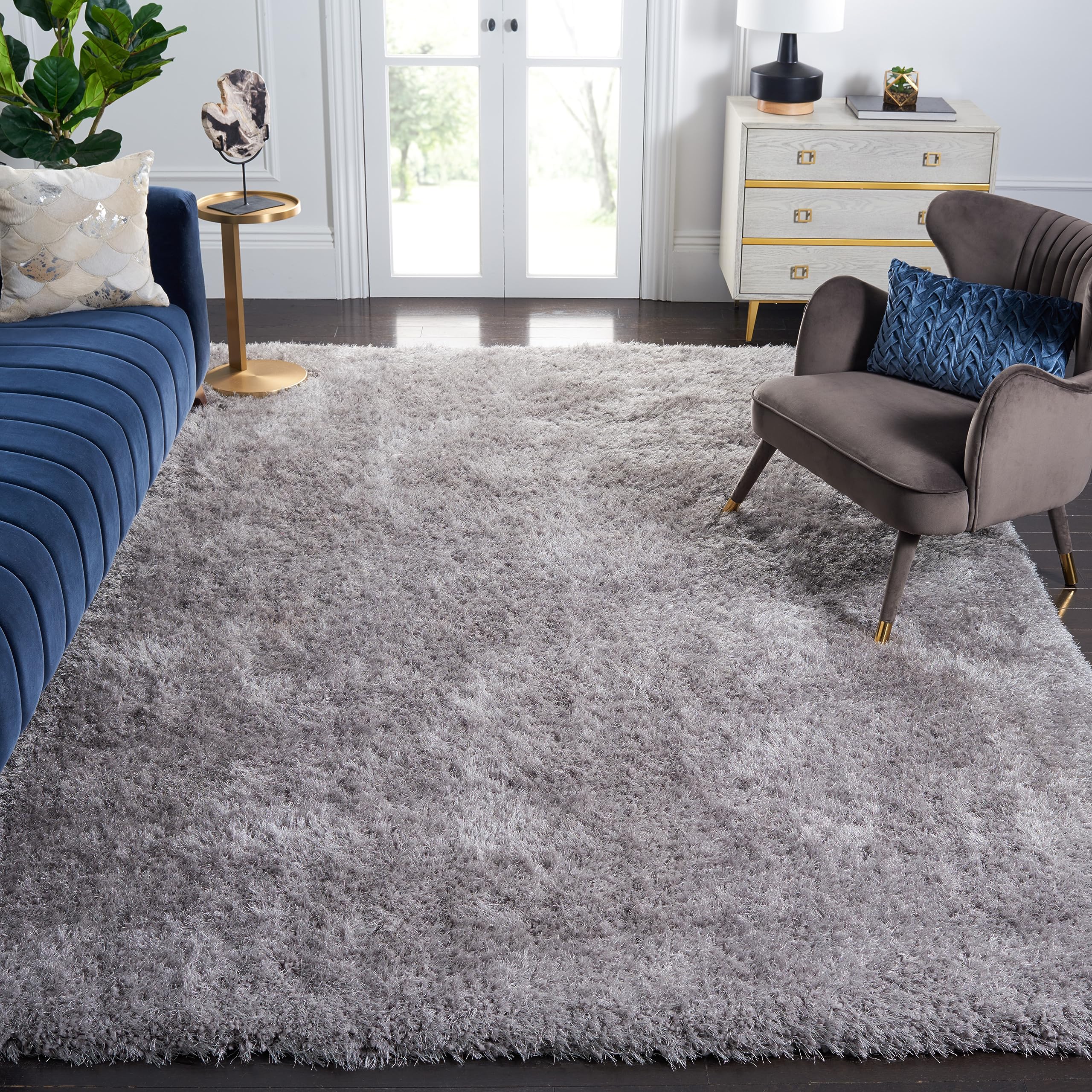 SAFAVIEH Luxe Shag Collection 8' x 10' Grey SGX160C Handmade Glam 3.2-inch Extra Thick Area Rug