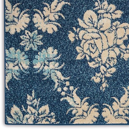 Miniatura 8 de Nourison Tranquil Damask NavyLight Blue - Alfombra de 6 x 9 pies, fácil de limpiar, no se desprende, para dormitorio, sala de estar, comedor, cocina