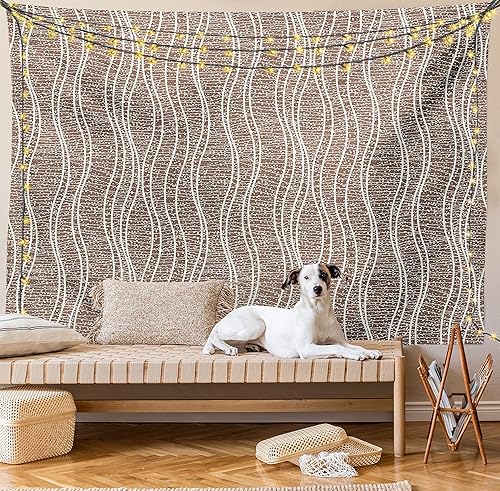 Miniatura 9 de Lunarable Tapiz abstracto tamaño individual, líneas onduladas monocromáticas con patrón de puntos, ilustración estilo garabato, estilo retro, para