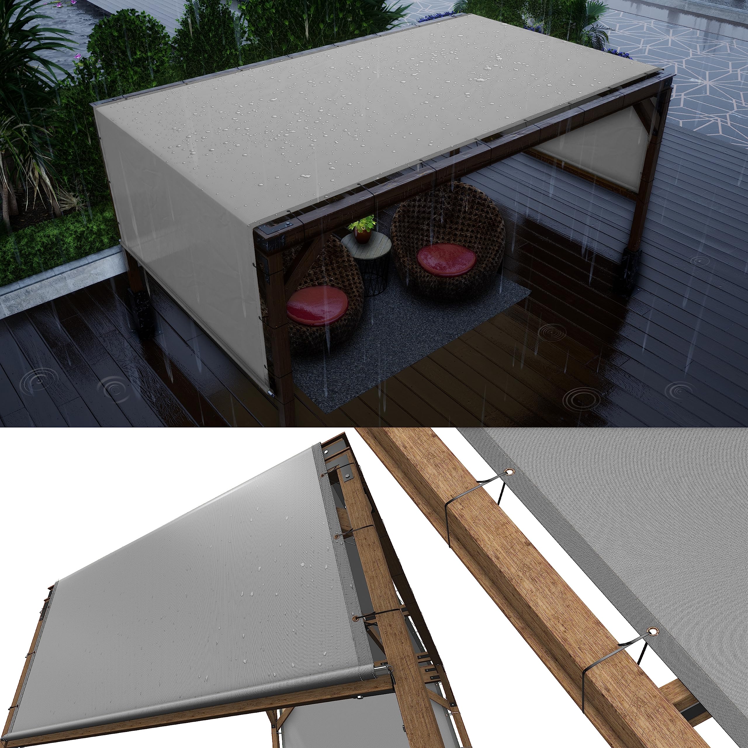 Photo 1 of ColourTree 10' x 13' Waterproof Grey Pergola Sun Shade Canopy Replacement Cover UPF50, Commercial Grade 260 GSM Cloth for Outdoor Patio, Include Stainless Steel Weighted Rods (We Make Custom Size)