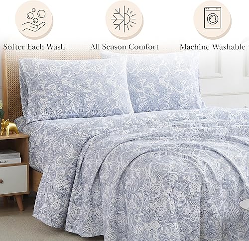 Miniatura 3 de Southshore Fine Living, Inc. Juego de sábanas de 4 piezas, sábanas California King de 14 pulgadas, bolsillo profundo, sábanas de cachemira azul y