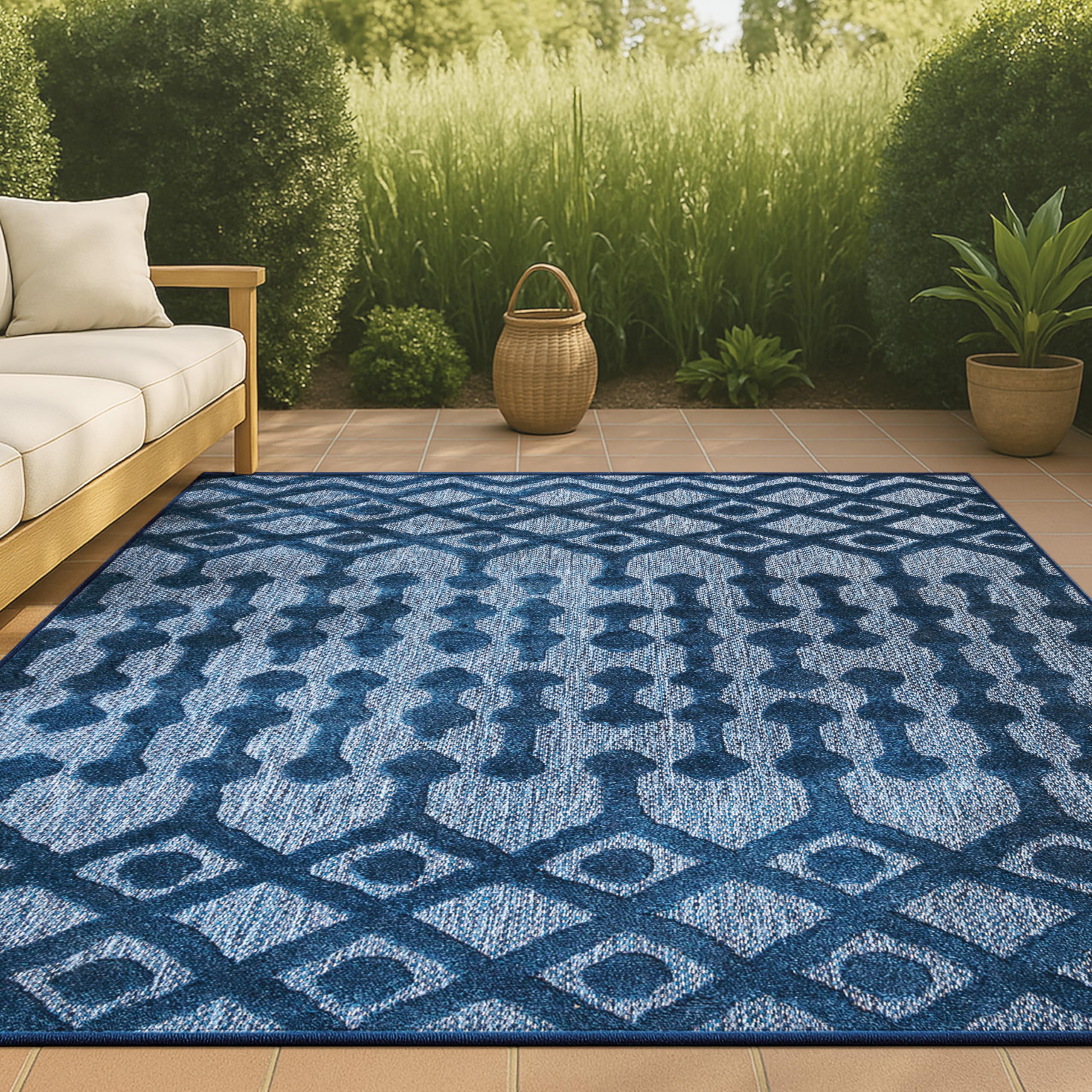 JONATHAN Y IBZ103B-8 Peralta Moroccan Diamond Indoor Outdoor Area Rug Bohemian Geometric Easy Cleaning Bedroom Kitchen Backyard Patio Porch Non Shedding, 8 X 10, Navy-image-27
