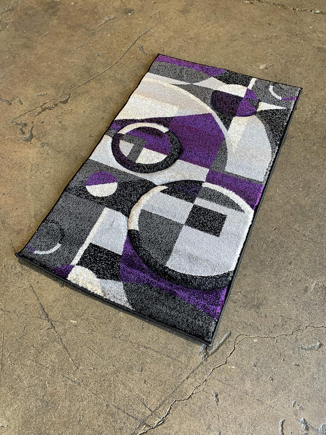 Modern Door Mat Contemporary 400,000 Point Area Rug Purple,Black & Grey 322 (2ft.x3ft4in.)