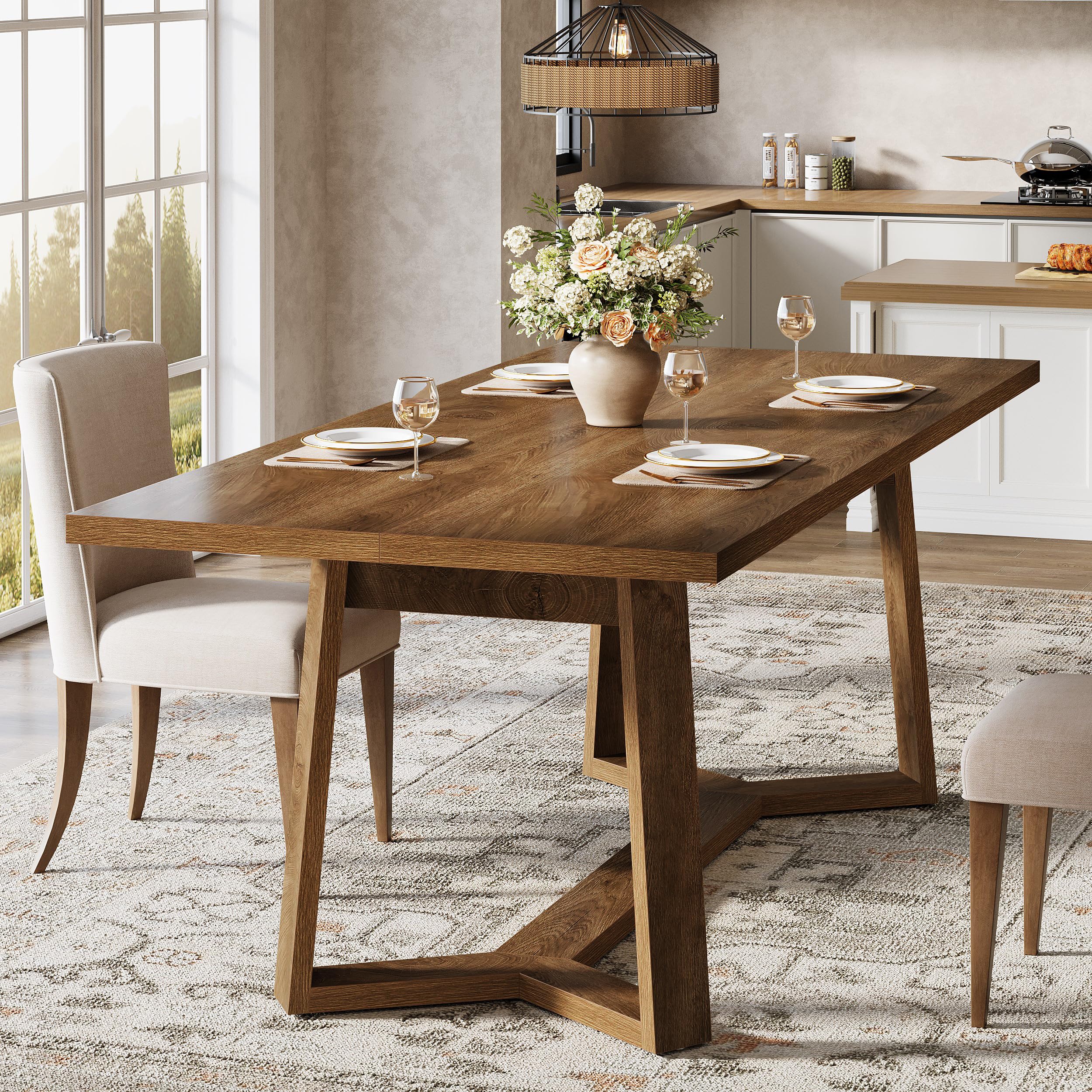 Tribesigns Mesa de comedor para 4-6 personas, 120 x 80 cm, moderna mesa de comedor de MDF con aspecto macizo, mesa de cocina rectangular - crea un ambiente acogedor