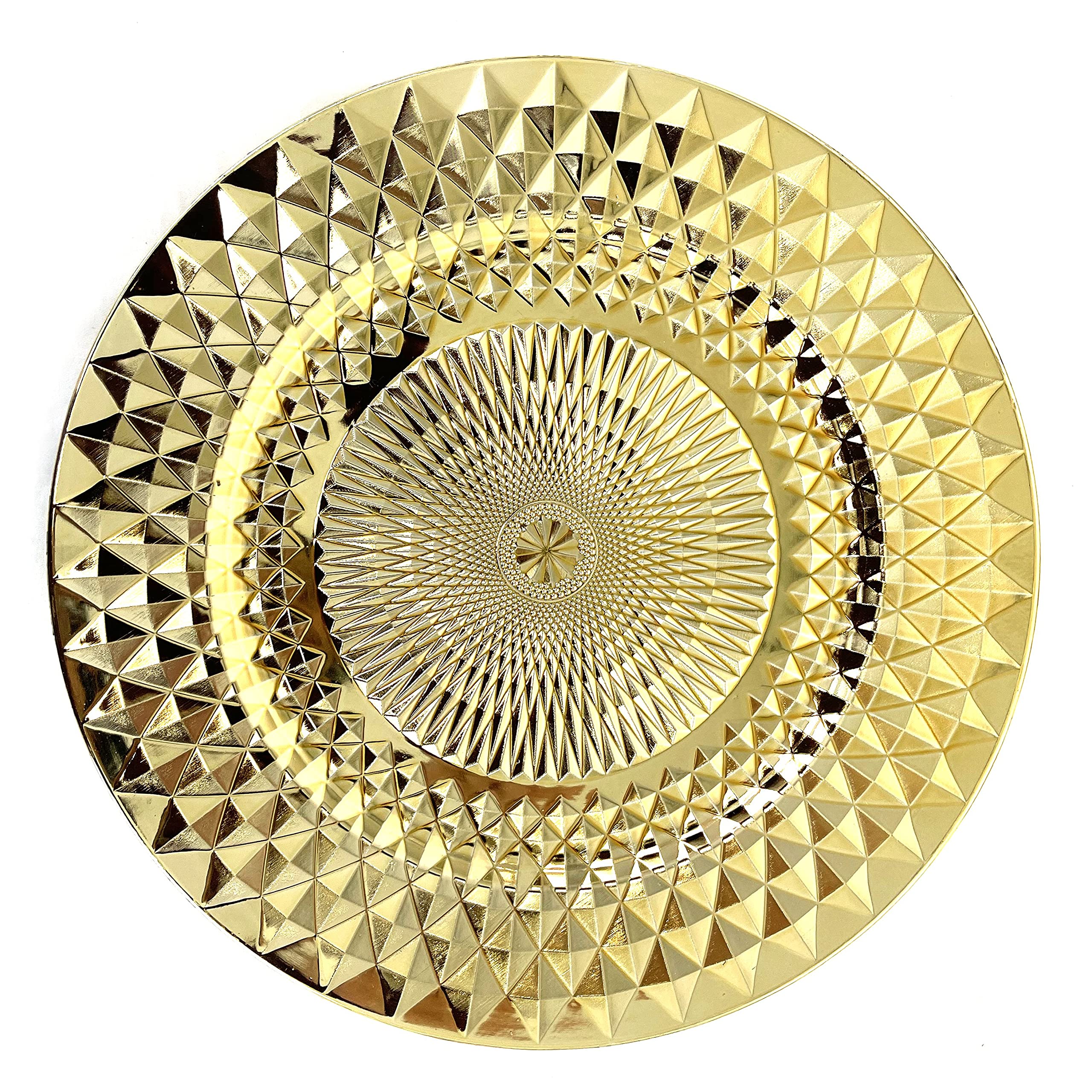 Allgala Talerze do ładowania, 33 cm 12-pak wytrzymałych plastikowych diamentowych wzorów błyszczących płytek do ładowania ślubnego-złote-HD80401