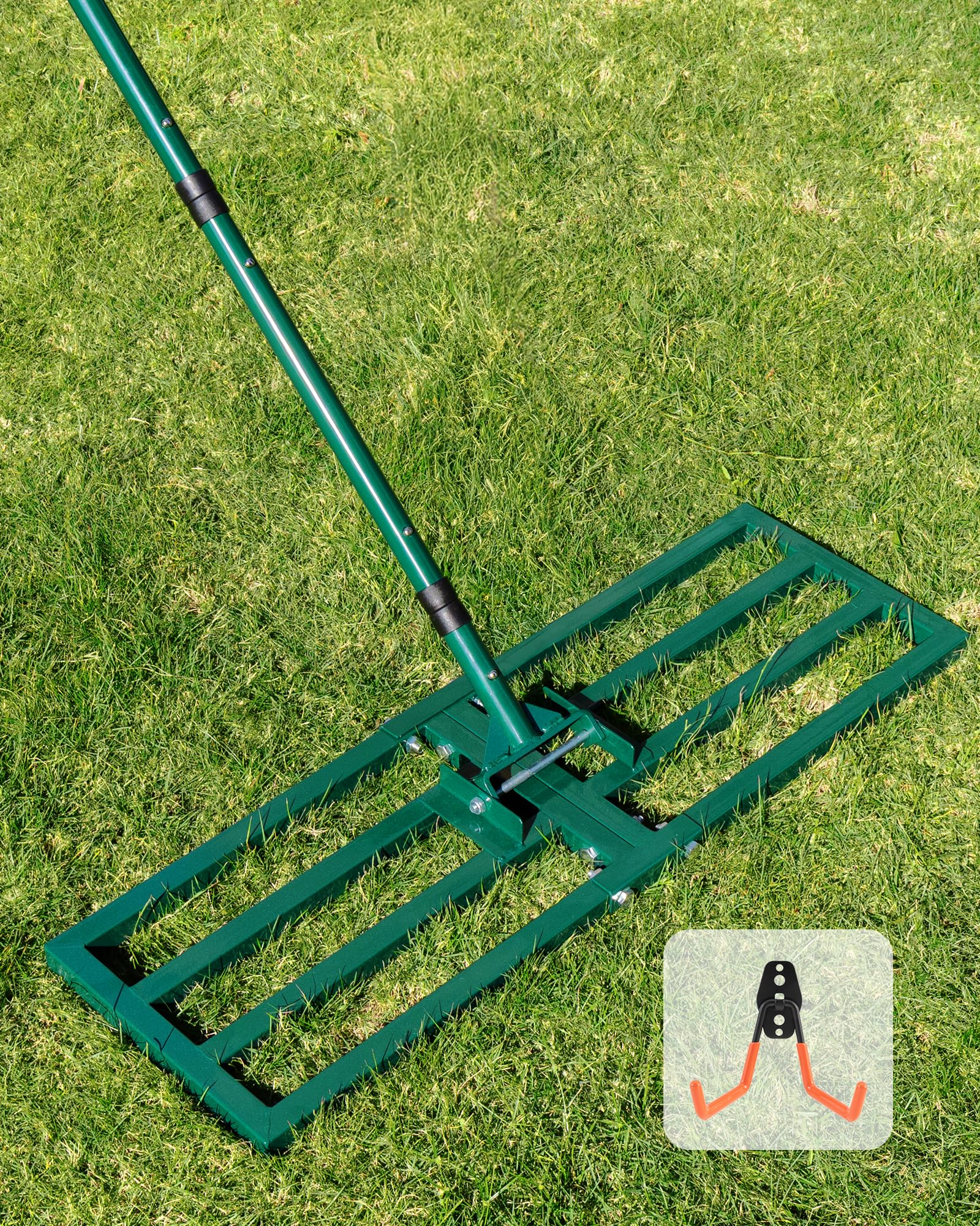 Rastrello Livellatore per Prato 76x25cm: JanTeelGO Rastrello Erba Sintetica con Gancio a Parete - Rastrello Livellatore per Terra Professionale per Giardino,Campo da Golf,Fattorie