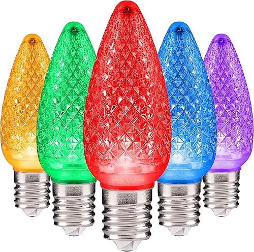 Miniatura 18 de HLO Lighting Juego de 25 bombillas LED de Navidad C9 de color blanco cálido para uso en interiores y exteriores | Bombilla de repuesto duradera Sol,