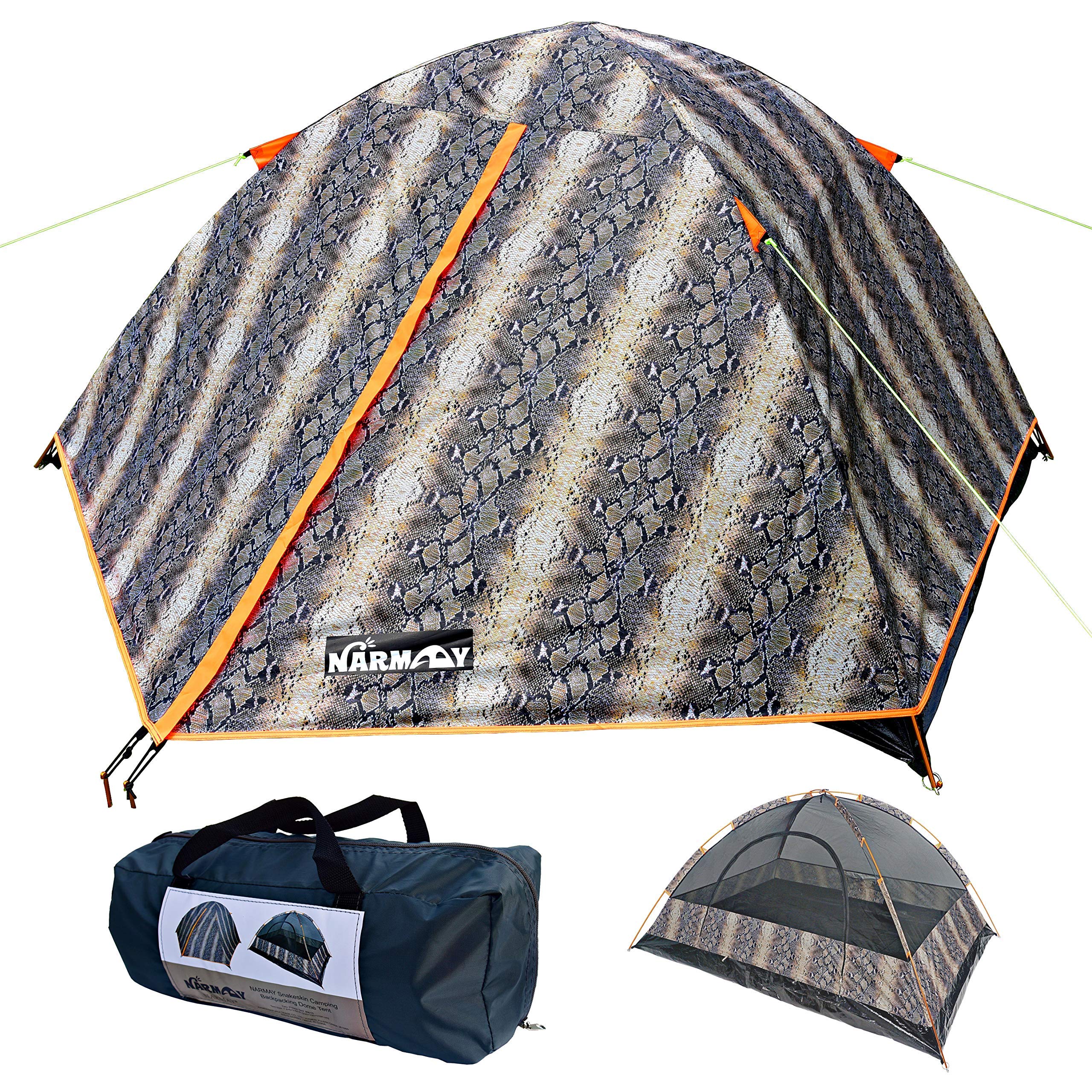 NARMAY Snakeskin Camping Backpacking Two Person Dome Tent - 7.2×5×3.6 ft