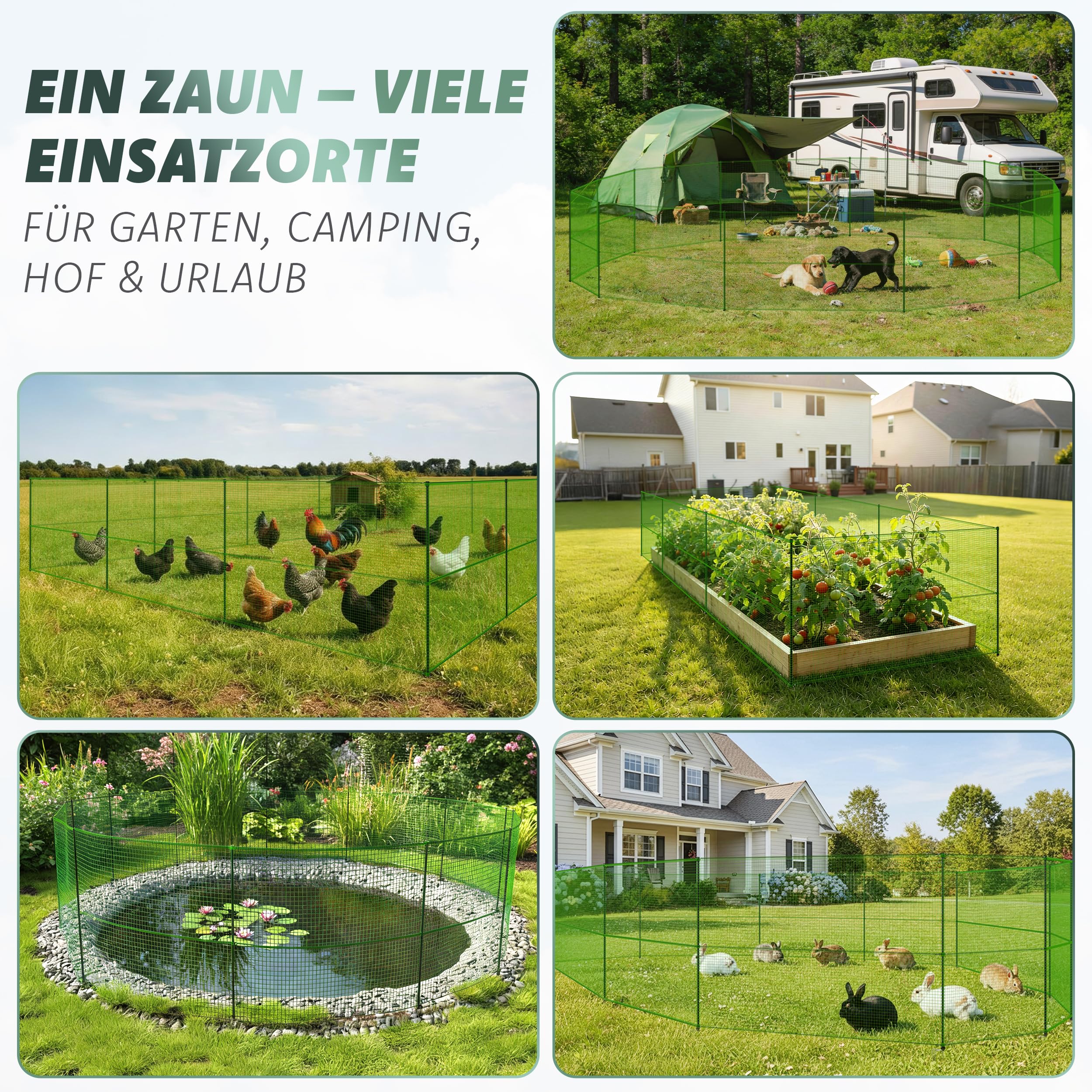 Mobiler Steckzaun 15m x 90cm – Hundezaun, Hühnerzaun, sofort startklar | Kleintiere & Geflügel – Double-Spike – Komplettset inkl. Zubehör – Begrenzungszaun Gartenzaun, Camping & Urlaub – Stromfrei