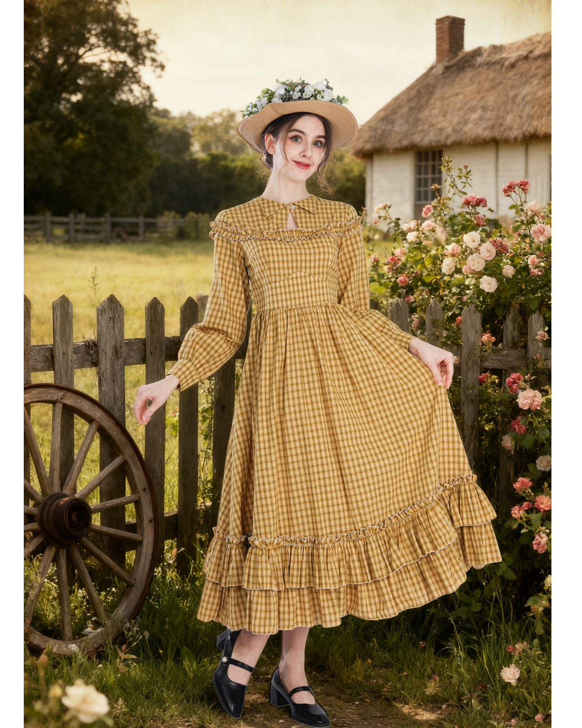 Amazon.com: NSPSTT Women Pioneer Dress Vintage Civil War Dresses colonial  costume Girl Plaid Long Dress : Clothing, Shoes & Jewelry