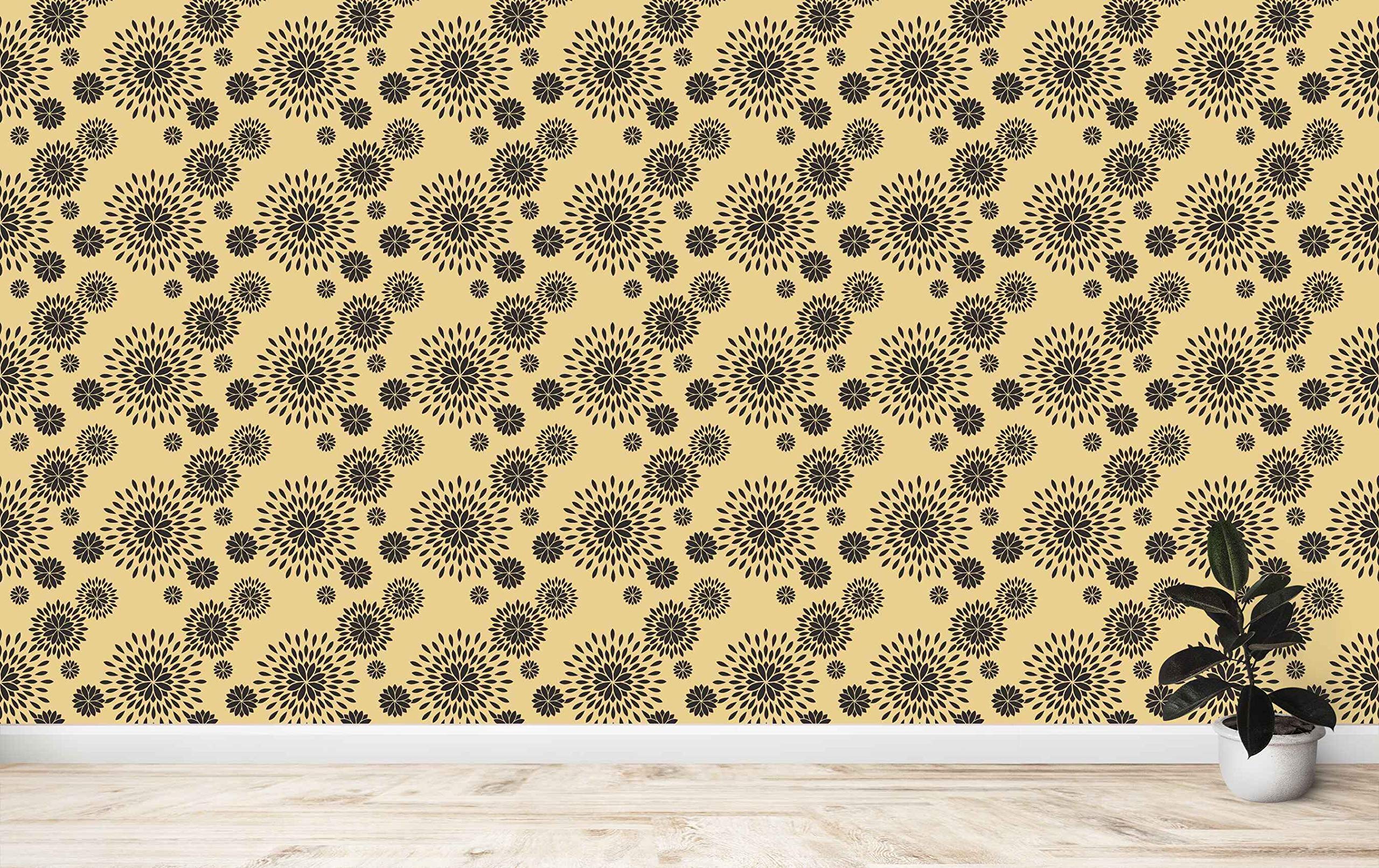Buy Avikalp SelfAdhesive ARW0689 Black Flowers Japanese Floral Yellow HD Wallpaper for Drawing