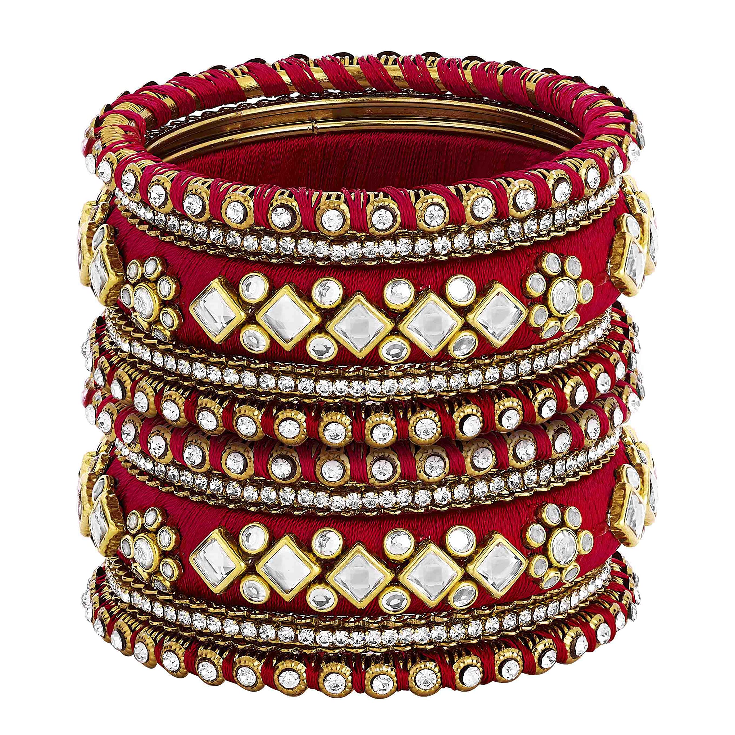 Peora Red White Silk Thread Fabric/Stone Studded Kundan/Chura/Chuda Bangle Set (Size 2.6 Inch, Womens) (B0B2JMDC2Z) Amazon Price History, Amazon Price Tracker