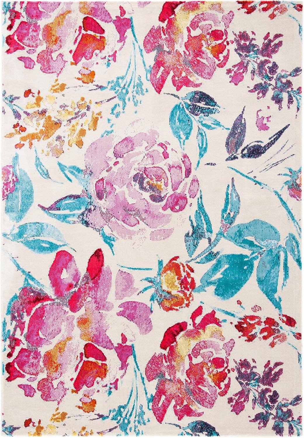 SAFAVIEH Lillian Collection Area Rug - 6'7" x 9'10", Ivory & Rose, Non-Shedding & Easy Care, Floral Pattern, Ideal for Living Room, Bedroom, Home Office, Dining Space (LLN376A-6)
