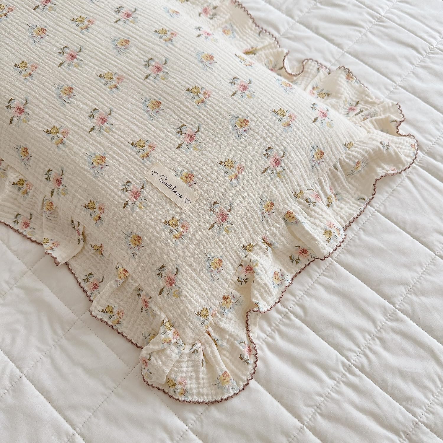 BuLuTu Muslin Pillowcase 1 Pack & Crib Sheets 2 Pack for Baby Girls Boys, Azalea Floral Print
