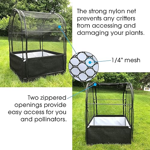 Miniatura 4 de SIMPO Sistema de jardín 3 en 1 cama de jardín elevada de tela + cubierta de invernadero + red protectora (44 x 44 x 61 pulgadas)