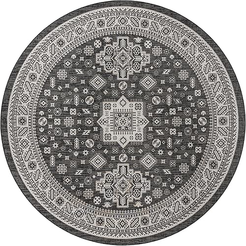 Miniatura 282 de Rugs.com Outdoor Aztec Collection Alfombra – 4 x 6 pies alfombra de tejido plano gris carbón perfecta para salas de estar, grandes comedores, planos