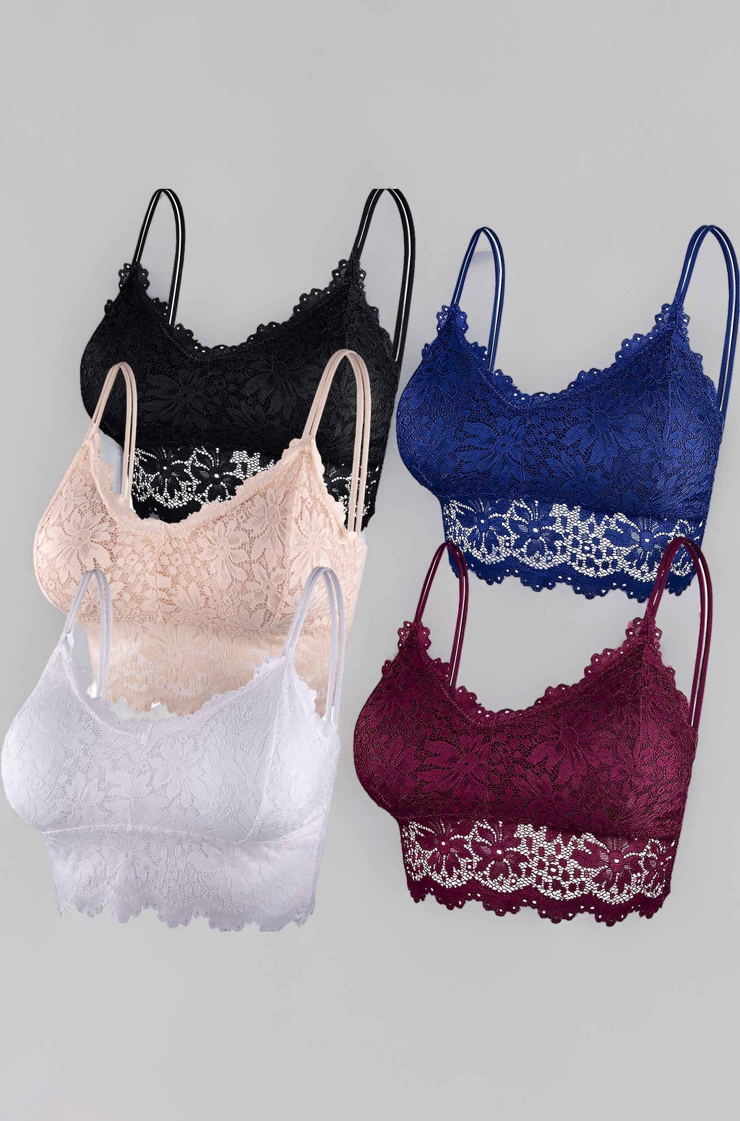 Duufin 5 Pcs Lace Bralettes for Women Bralette Padded Lace Bandeau Bra