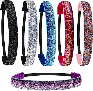 FROG SAC 6 PCS Glitter Headbands for Girls, NonSlip Kids Headbands for Girls, Hair Accessories for Girls, Sparkly Girls Headbands for Teen Girls, Cute Elastic Headbands for Women, Girl Headband