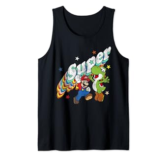 Amazon Com Super Mario Yoshi Mario Rainbow 3d Star Tank Top Clothing