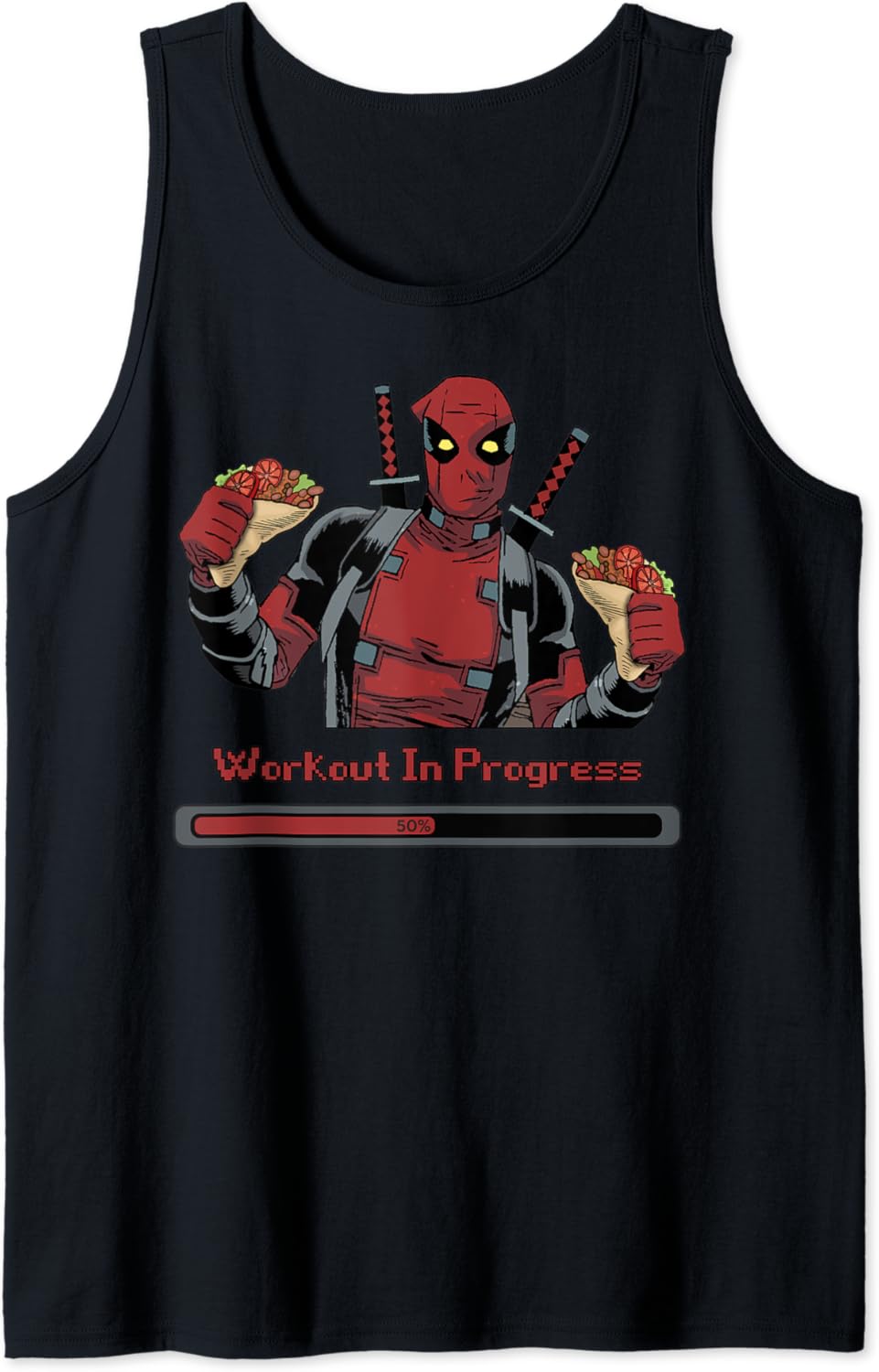 Marvel Deadpool Workout In Progress Eating Tacos Portrait Tank Top : Clothing, Shoes & Jewelry