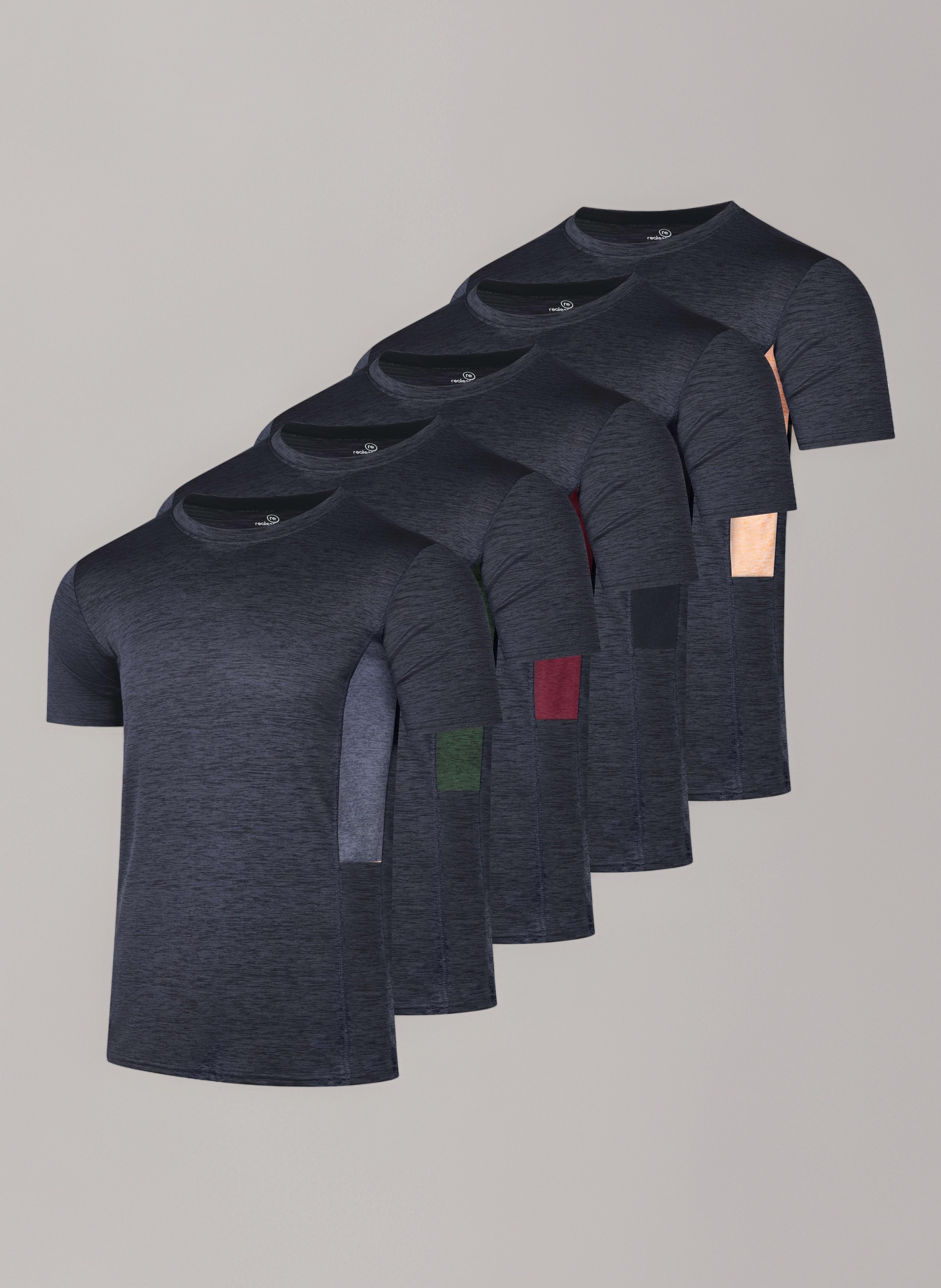 Real Essentials Men's Mens Dry-fit Moisture Wicking Active Athletic Performance Crew T-Shirts T-Shirt (Pack of 5)