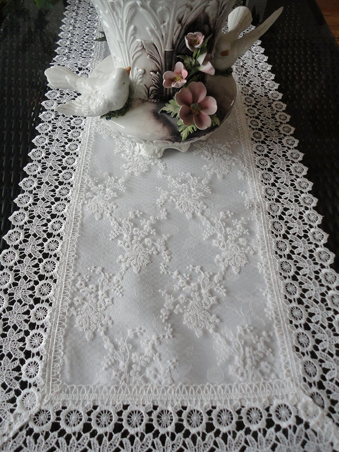 Galleria di Giovanni 54" Dresser Scarf Table Runner Ivory Princess Lace European Doily