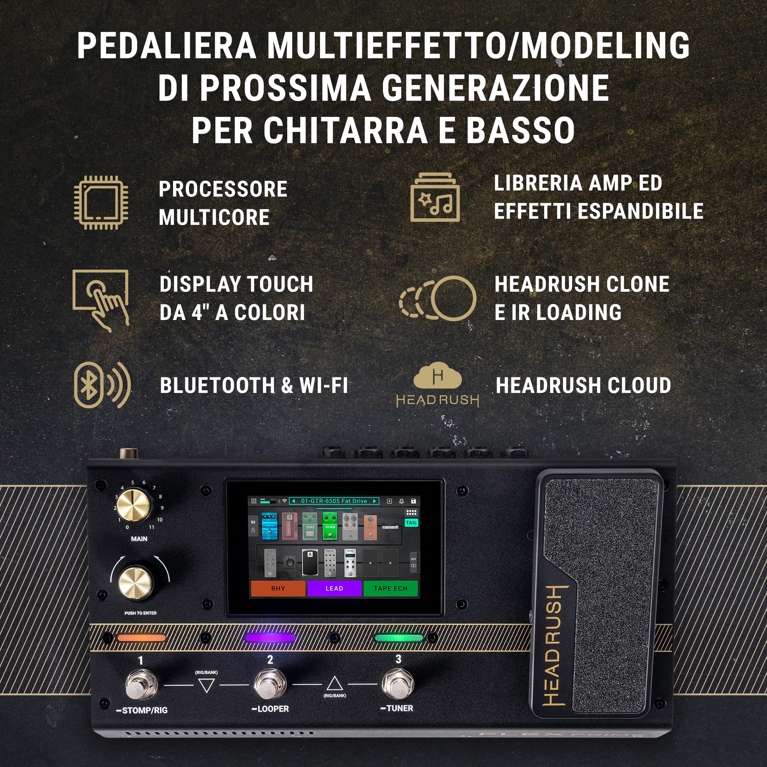 HeadRush Flex Prime - Pedaliera Multieffetto e Amp Modeler per Chitarra e Basso con Touchscreen, Looper, Wi-Fi, Bluetooth, IR Loader, USB, lezioni