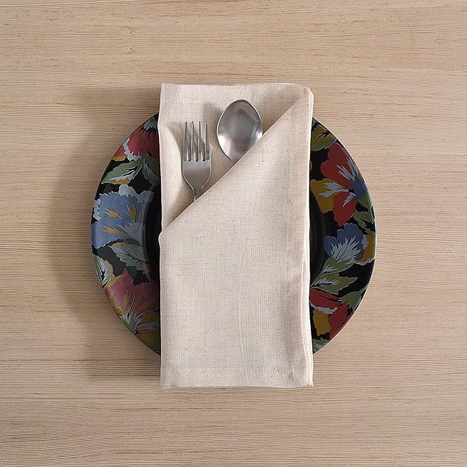 Ivory cotton-linen Fingercraft dinner cloth napkins, 12 pack