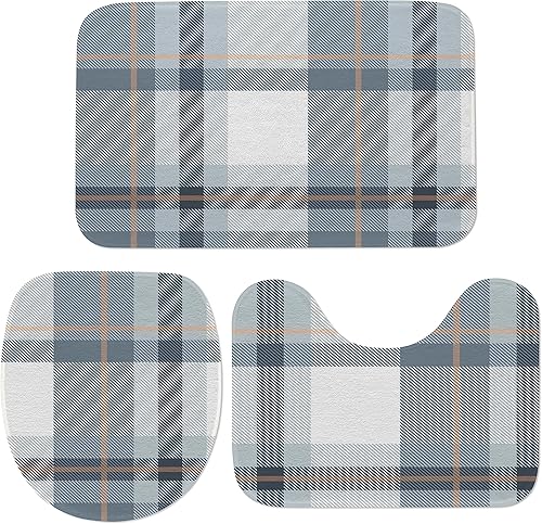 Juego de 3 alfombras de baño a cuadros, antideslizantes, absorbentes, tapetes de baño a cuadros para decoración de baño, alfombras lavables para
